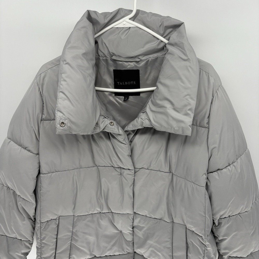 Talbots Goose Down Thick Gray Puffer Jacket Button Snap Cozy Zip Snow Women XL